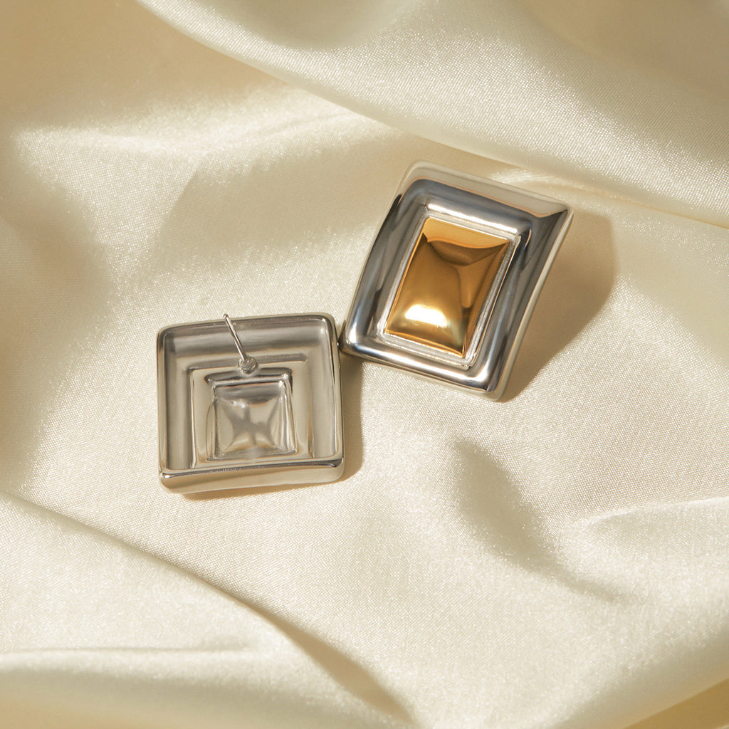 18K Gold Two Tone Plate Statement Stud Earrings