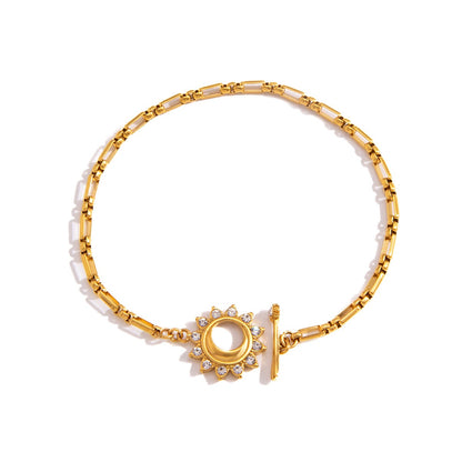 18K Gold Solstice Glow Sun Paperclip Chain Toggle Bracelet Jewelry Set