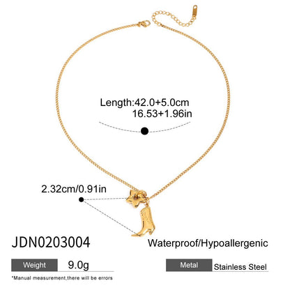 18K Gold Star Cowboy Boots Charm Pendant Necklace