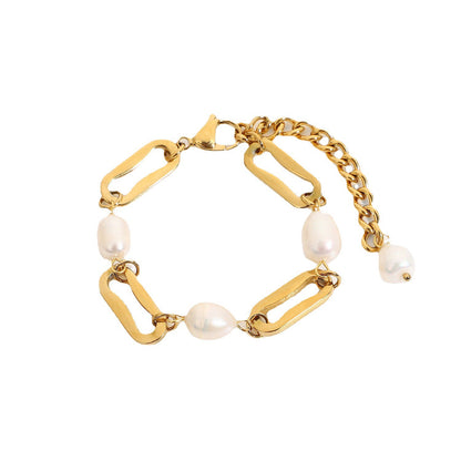 18K Gold Pearl Chain Bracelet