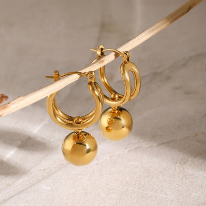 18K Gold Slideable Ball Drop Dangle Huggie Earrings
