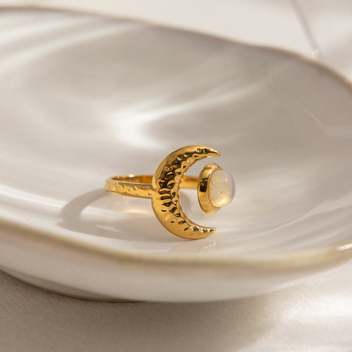 18K Gold Celestial Affair Sun and Moon Opal Statement Ring