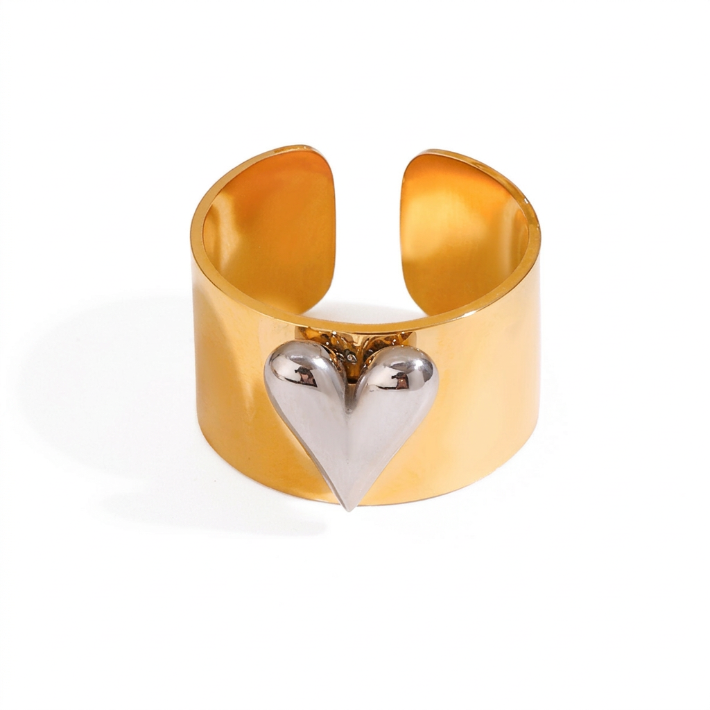 18K Gold and Silver Two Tone Sweet Glow Cherry Heart Band Ring