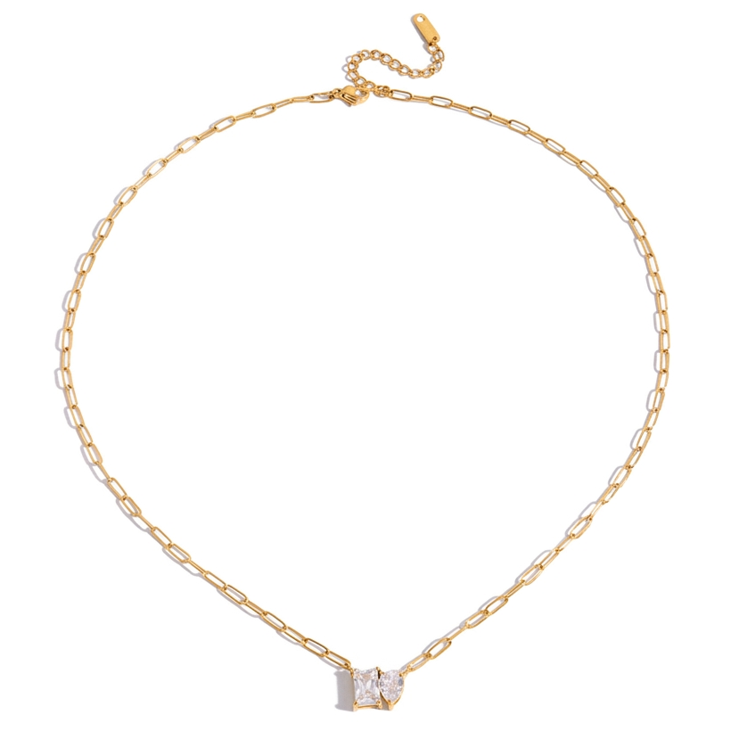 18K Gold Perfect Match Paperclip Chain Dainty Pendant Necklace & Bracelet Set