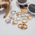 18K Gold Pink Princess Statement Stacking Rings
