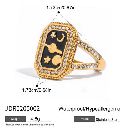 18K Gold Bejeweled Girl Boss Signet Statement Ring