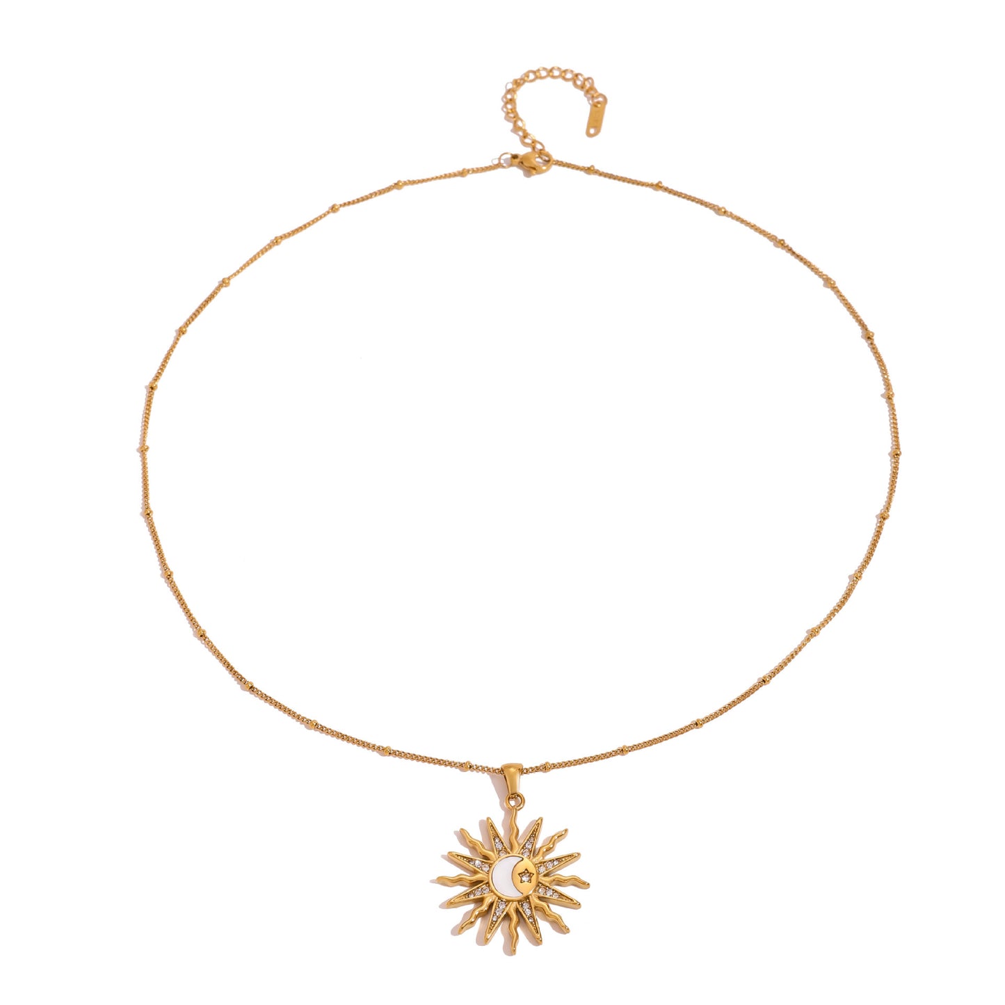 18K Gold Bright Sun Pendant Statement Long Necklace
