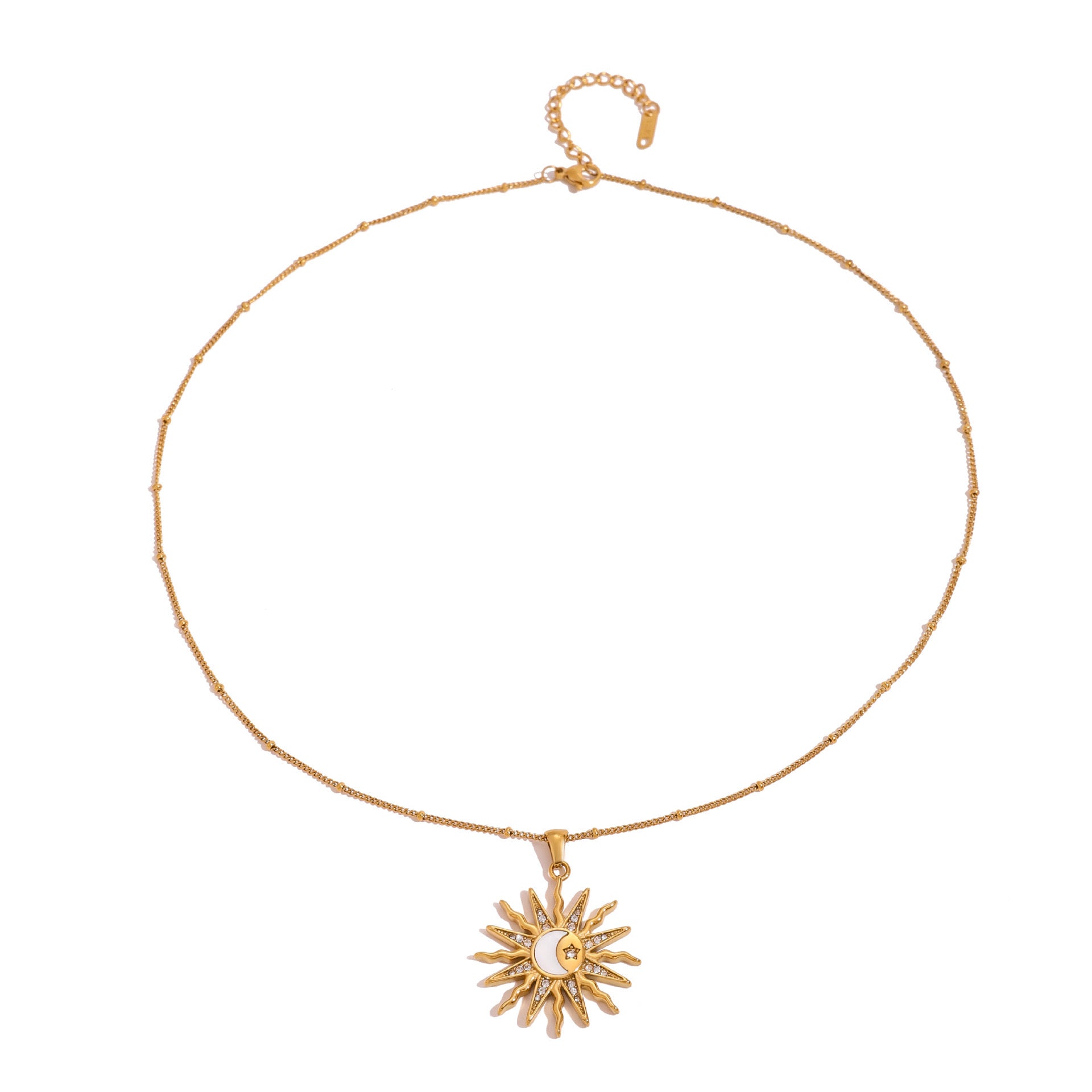 18K Gold Bright Sun Pendant Statement Long Necklace