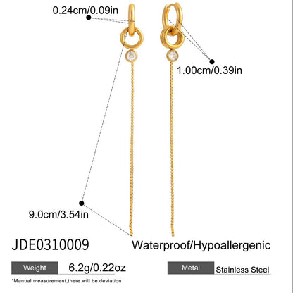 18K Gold Elite Long Drop Small Hoop Huggie Earrings