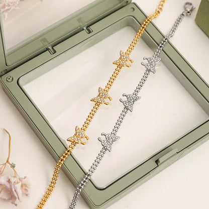 18K Gold Flutter Pave Butterfly Chain Bracelet