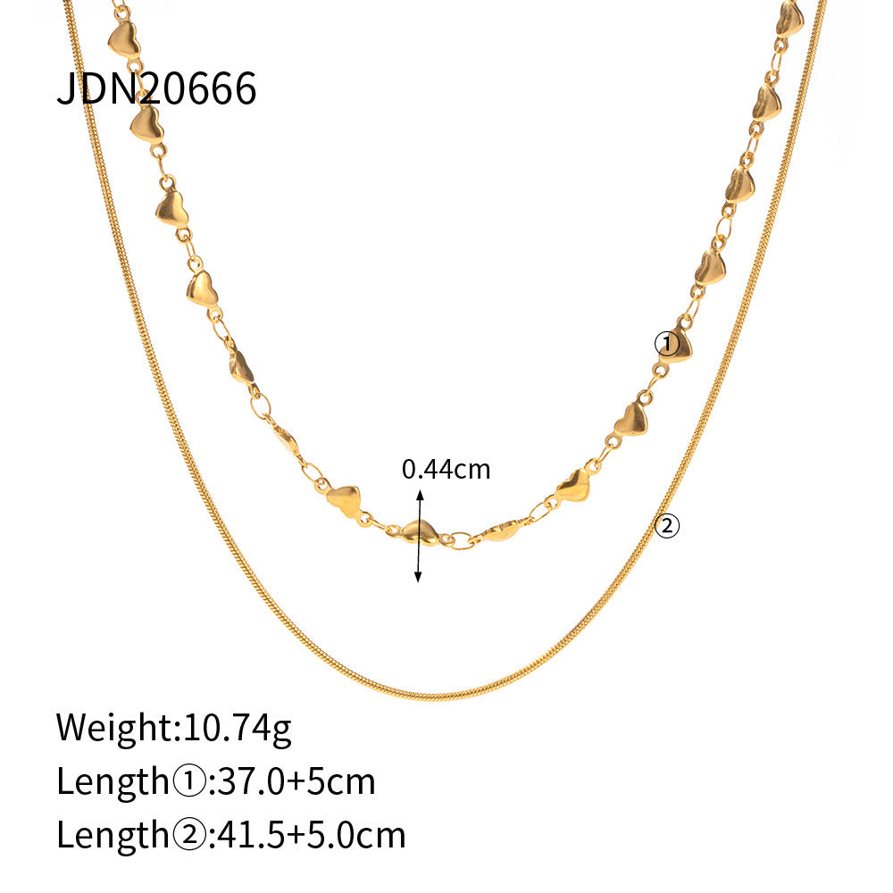 18K Gold Heart Chain Layered Necklace