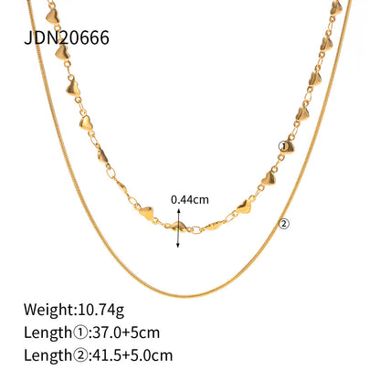 18K Gold Heart Chain Layered Necklace