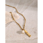 18K Gold MAMA Pearl Charm Pendant Necklace