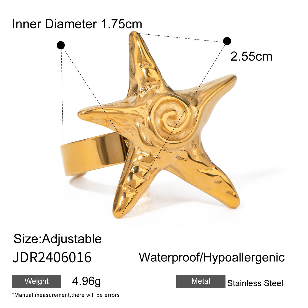 18K Gold Ocean Swirl Starfish Stud Earrings