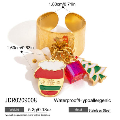 18K Gold Holiday Gleam Christmas Charm Statement Band Ring