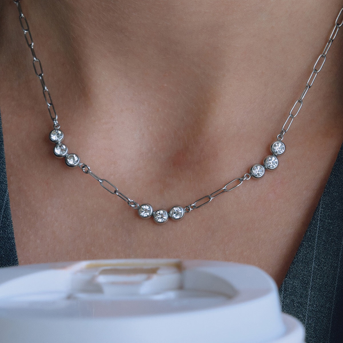18K Gold Pearl Talk Simple Paper Clip Chain Necklace