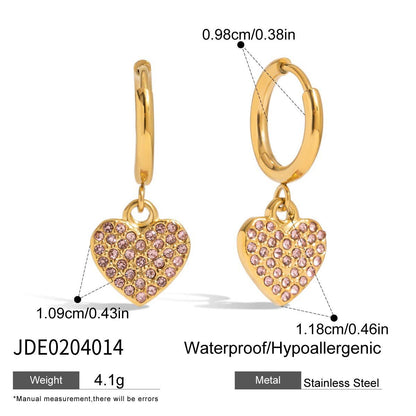 18K Gold Affection Pave Heart Dangle Small Hoop Huggie Earrings