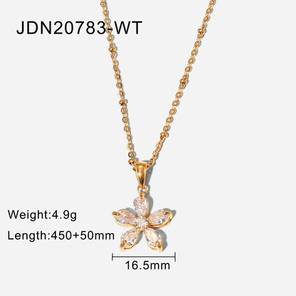 18K Gold Bling Flower CZ Pendant Necklace
