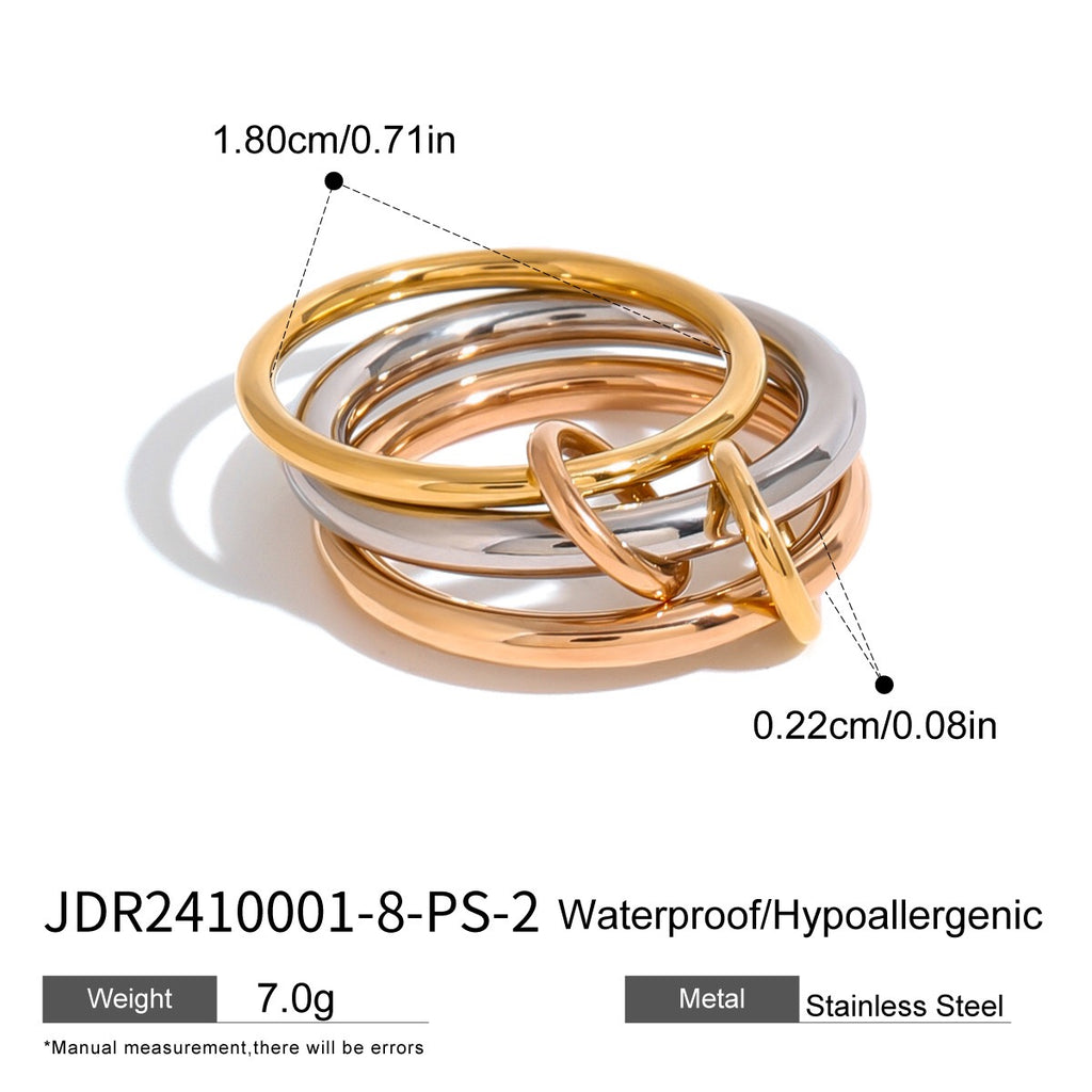 18K Gold and Silver Two Tone Connected Multi Layers Spinelli Trinity Stacking Rings