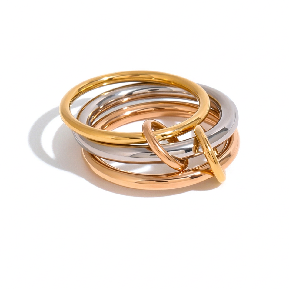 18K Gold and Silver Two Tone Connected Multi Layers Spinelli Trinity Stacking Rings