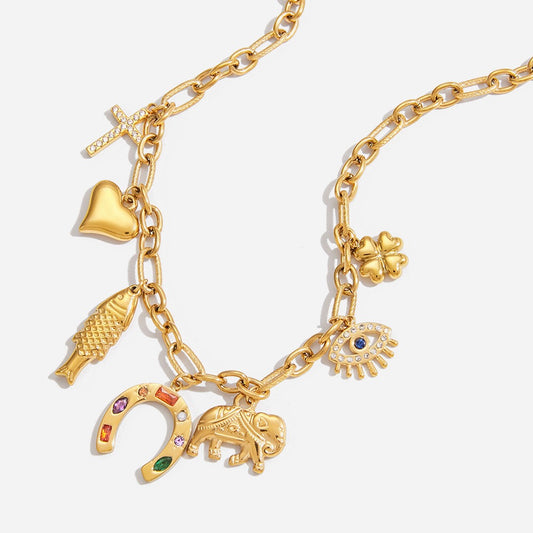 18K Gold Wicked Luck Horseshoe Clover Charm Necklace