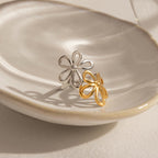18K Gold and Silver Two Tone Floral Kiss Flower Wrap Around Ring