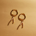 18K Gold Bling Wishing Bone Small Hoop Huggie Earrings with Charm