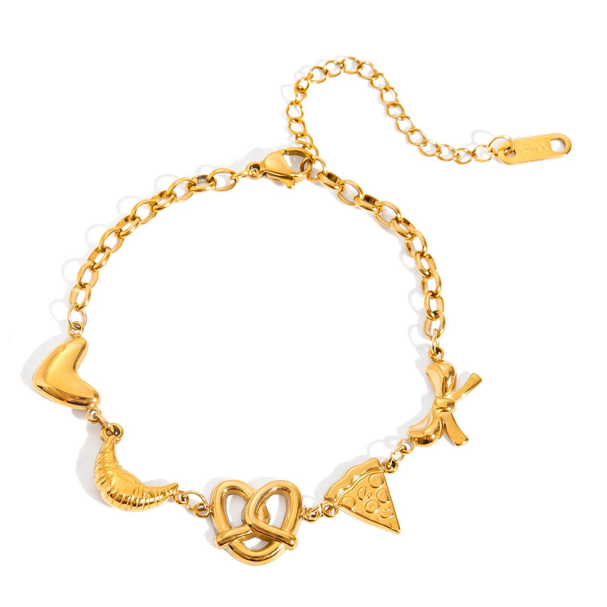 18K Gold Afternoon Tea Heart Chain Bracelet Stack