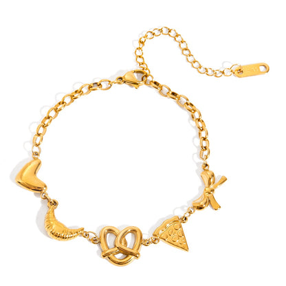 18K Gold Afternoon Tea Heart Chain Bracelet Stack