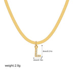 18K Gold Minimalist Glam Herringbone Chain Initial Dainty Necklace