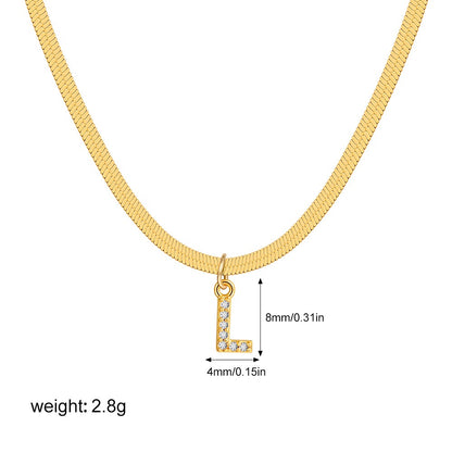 18K Gold Minimalist Glam Herringbone Chain Initial Dainty Necklace