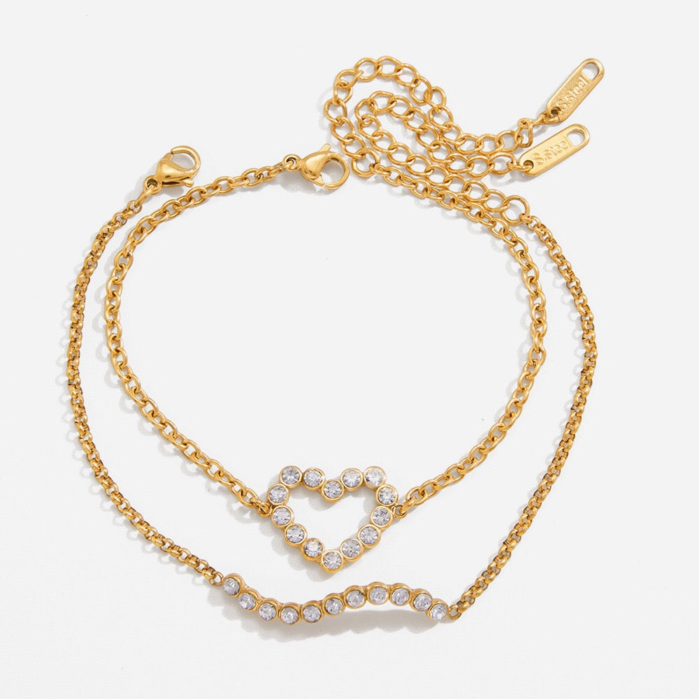 18K Gold Bliss Pave Heart Dainty Bracelet