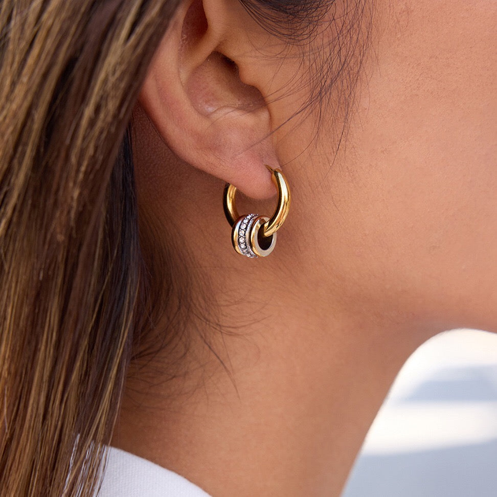 18K Gold and Silver Two Tone Spinelli Muse Small Hoop Huggie Earrings