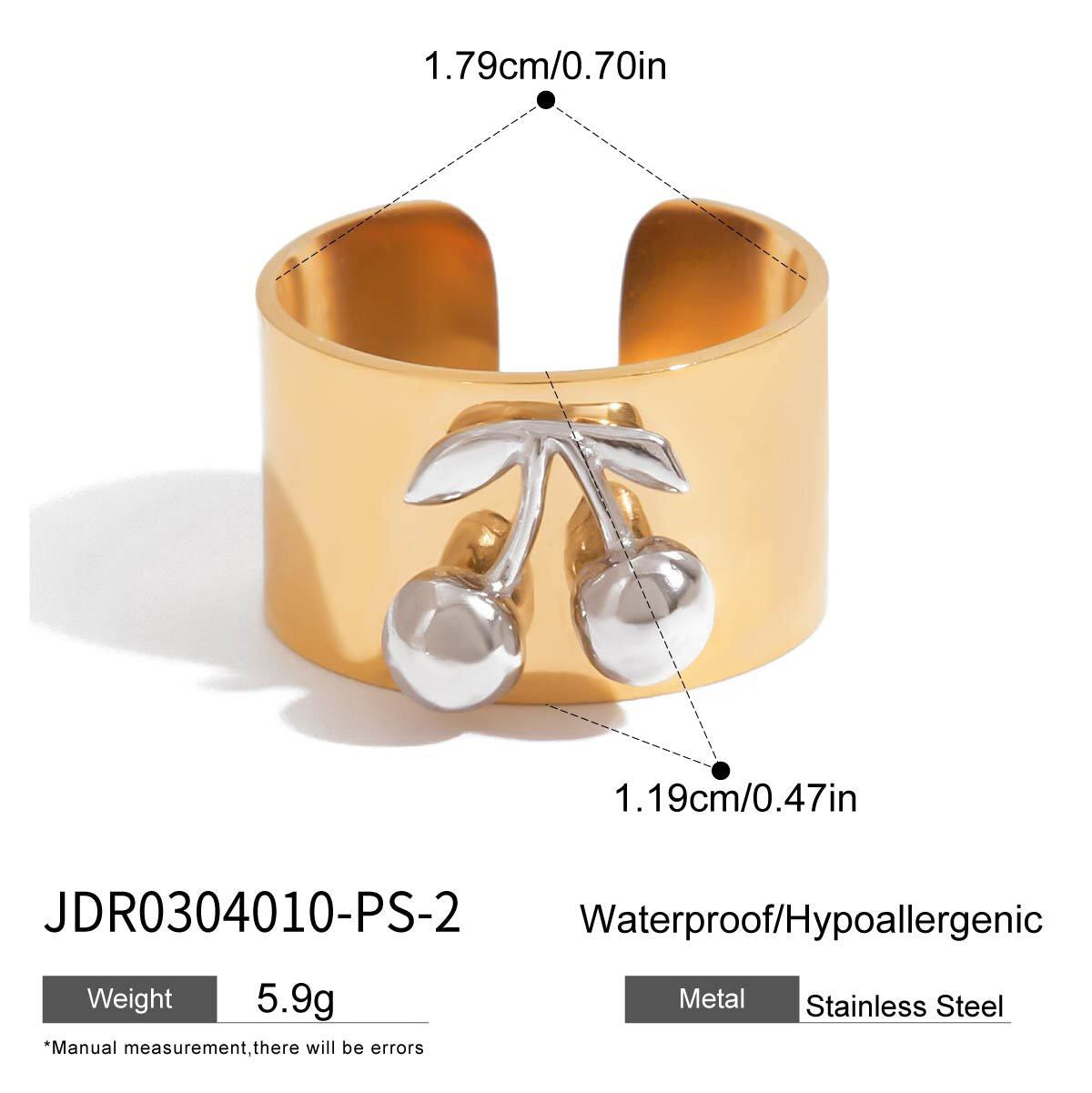 18K Gold and Silver Two Tone Sweet Glow Cherry Heart Band Ring