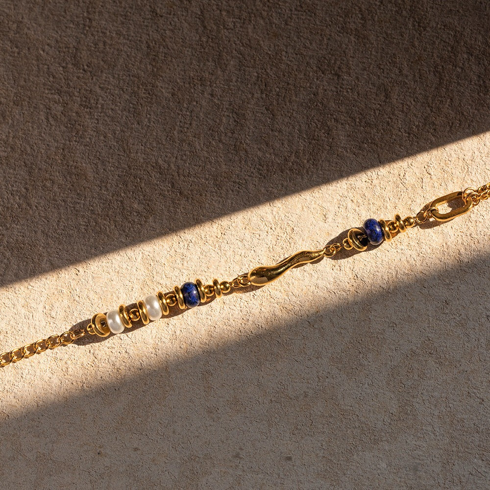 18K Gold Elegant Harmony Pearl Paperclip Chain Bracelet Stack