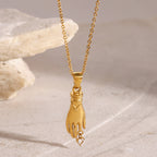 18K Gold Heart in Hand Pendant Necklace