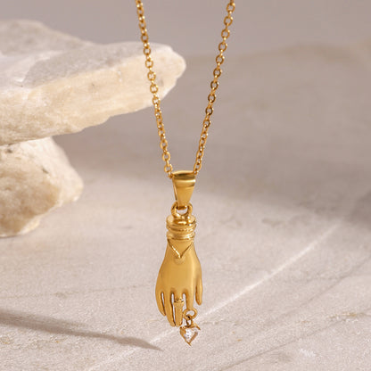 18K Gold Heart in Hand Pendant Necklace