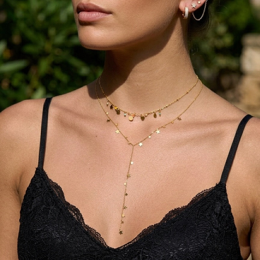 18K Gold Milky Way Y Shape Lariat Chain Necklace