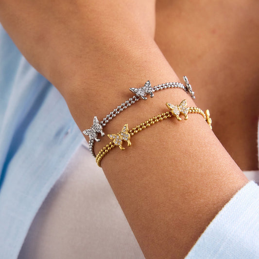 18K Gold Flutter Pave Butterfly Chain Bracelet