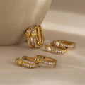 18K Gold Iced Frame Heart Small Rectangle Hoop Huggie Earrings