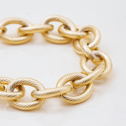 18K Gold Alpha Textured Statement Cable Chain Bracelet