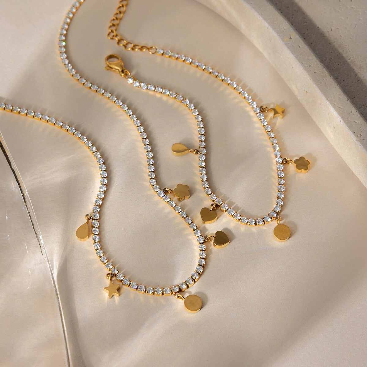 18K Gold Dream Girl Star Heart Tennis Chain Necklace