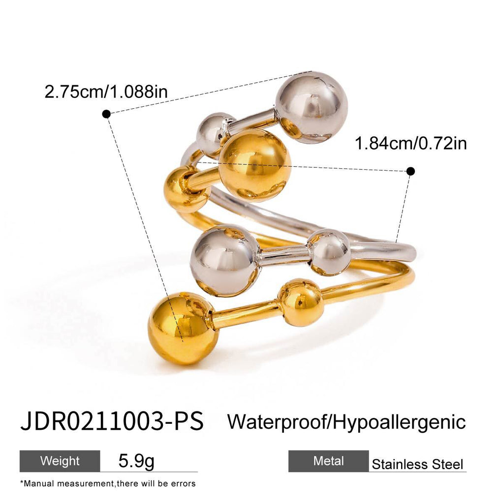 18K Gold and Silver Two Tone Orbit Beads Cuff Ring