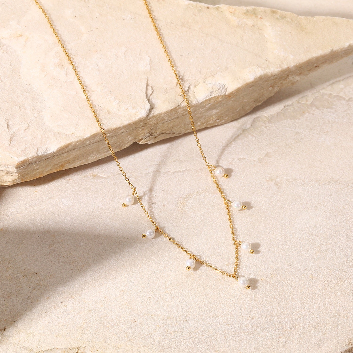 18K Gold Dainty Floating Pearl Chain Necklace