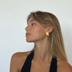 18K Gold Trendy Ribbed Plate Stud Earrings