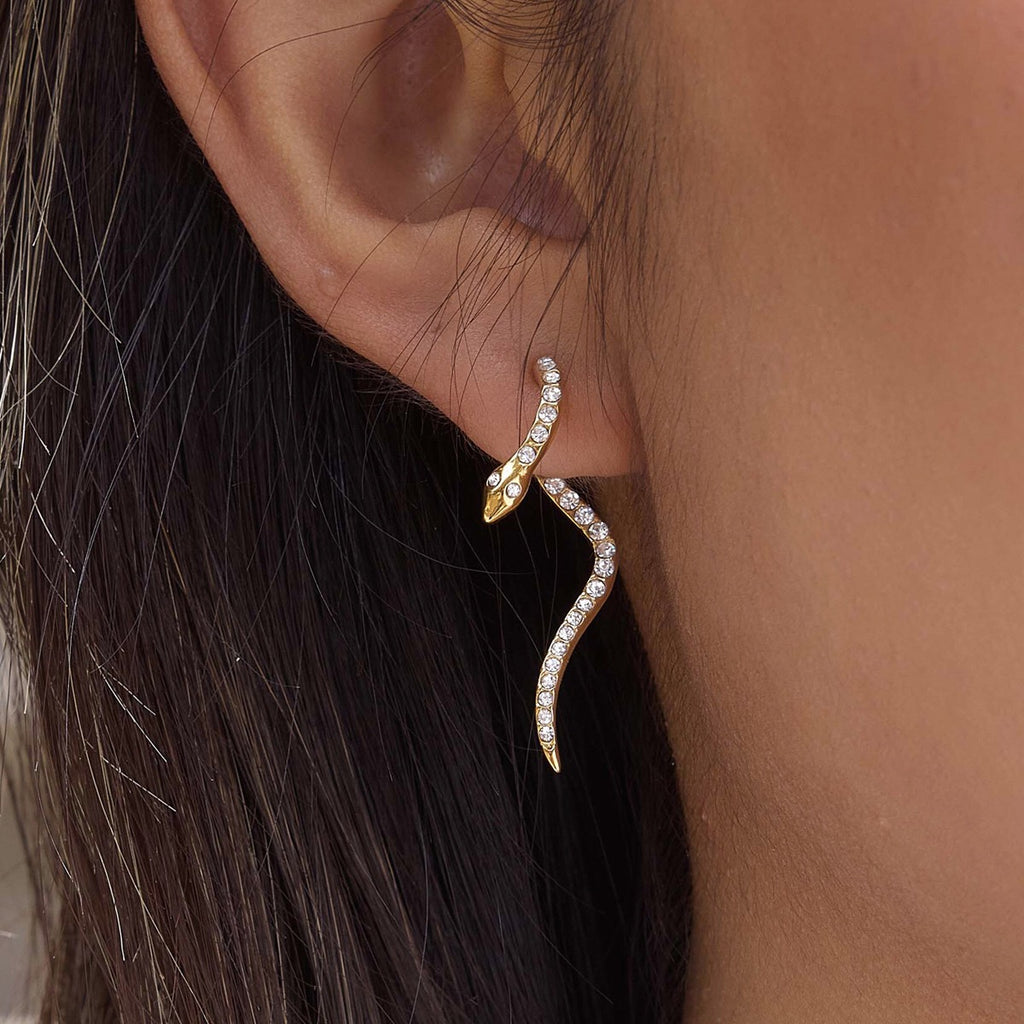 18K Gold Snake Ear Cuff & Stud Earrings Set