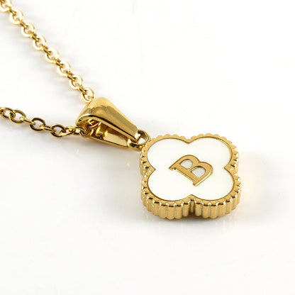 18K Gold Initial Clover Pendant Necklace