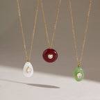 18K Gold Summer Healing Color Stone Long Pendant Necklace