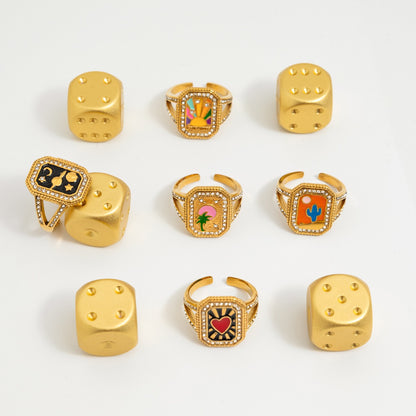18K Gold Bejeweled Girl Boss Signet Statement Ring
