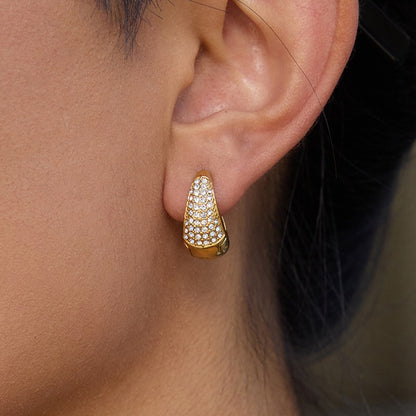 18K Gold Power Shine Pave Dome Small Hoop Huggie Earrings